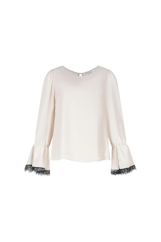 BLUSA GIROCOLLO CON PIZZO A CONTRASTO 