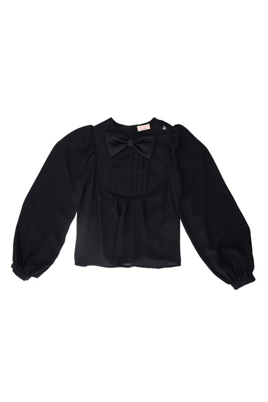 CAMICIA IN GEORGETTE CON PLASTRON E FIOCCO NERO 