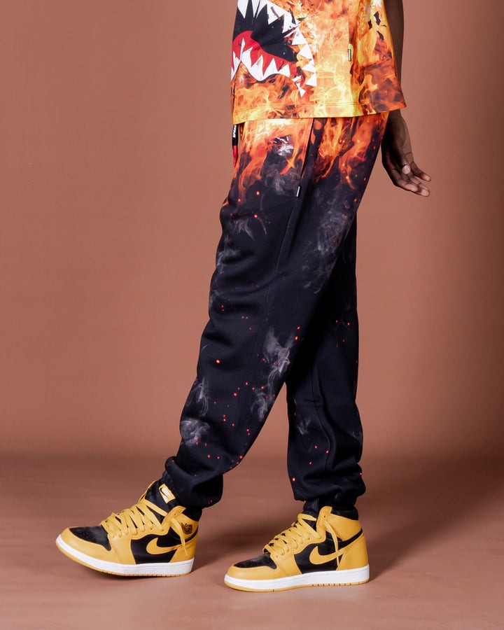 SHARK ON FIRE PANTS BLACK 