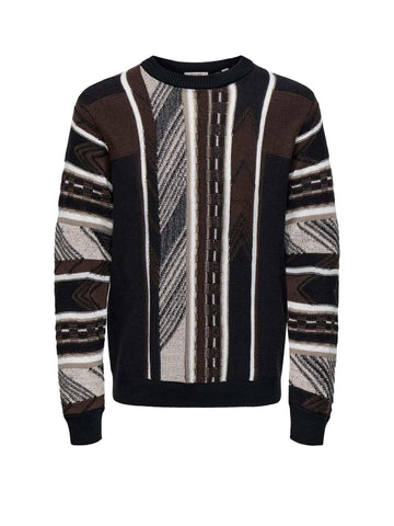 ONSRISE REG LS PATTERN CREW KNIT 