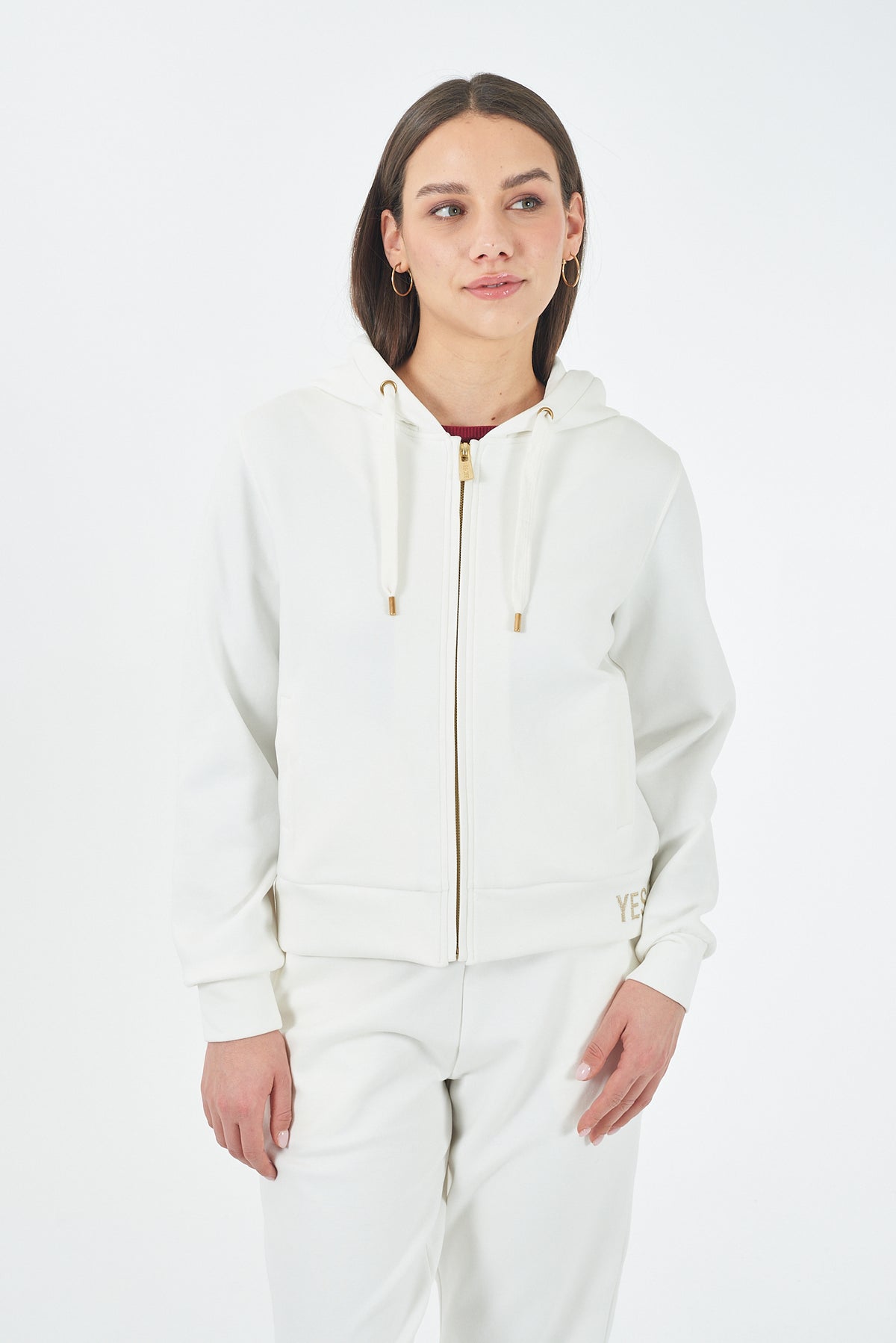 FELPA DONNA FULLZIP IN PUNTO MILANO, CAPPUCCIO 