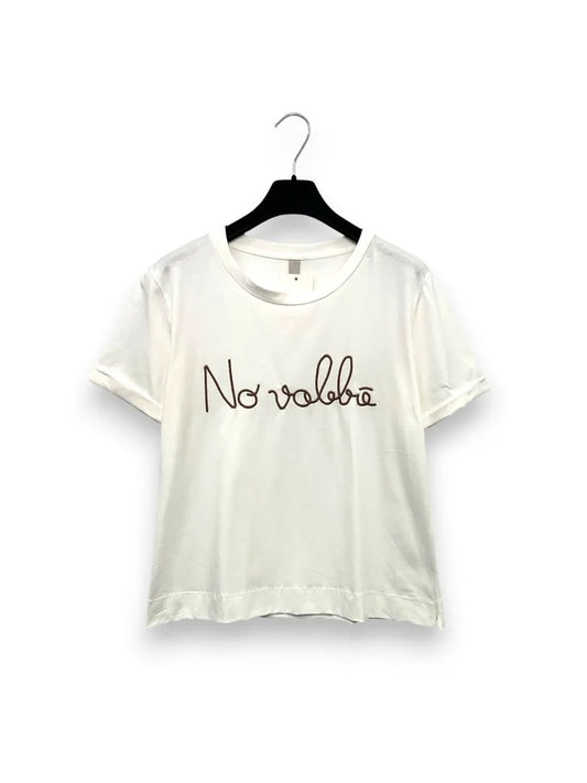 T-shirt a scatola, mezza manica con ricamo "no vabbè" 