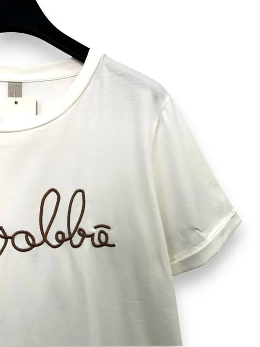T-shirt a scatola, mezza manica con ricamo "no vabbè" 