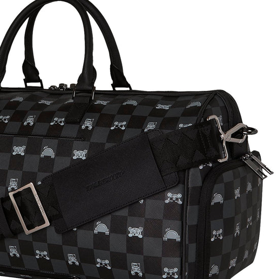GRAY PEEKING CHARACTER CHECK<BR/>DUFFLE 