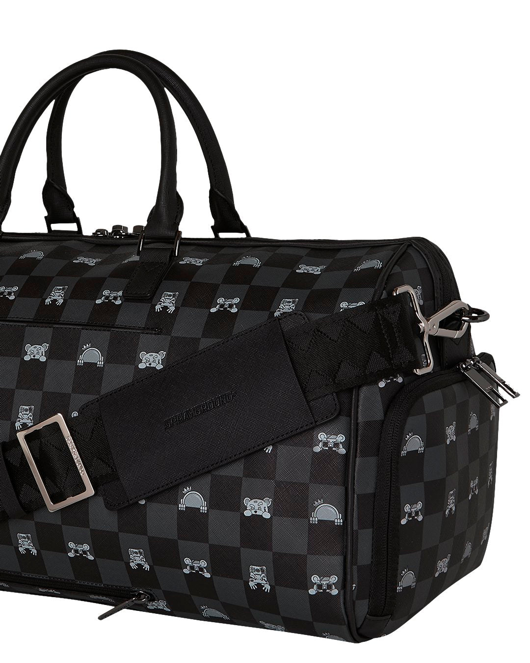 GRAY PEEKING CHARACTER CHECK<BR/>DUFFLE 