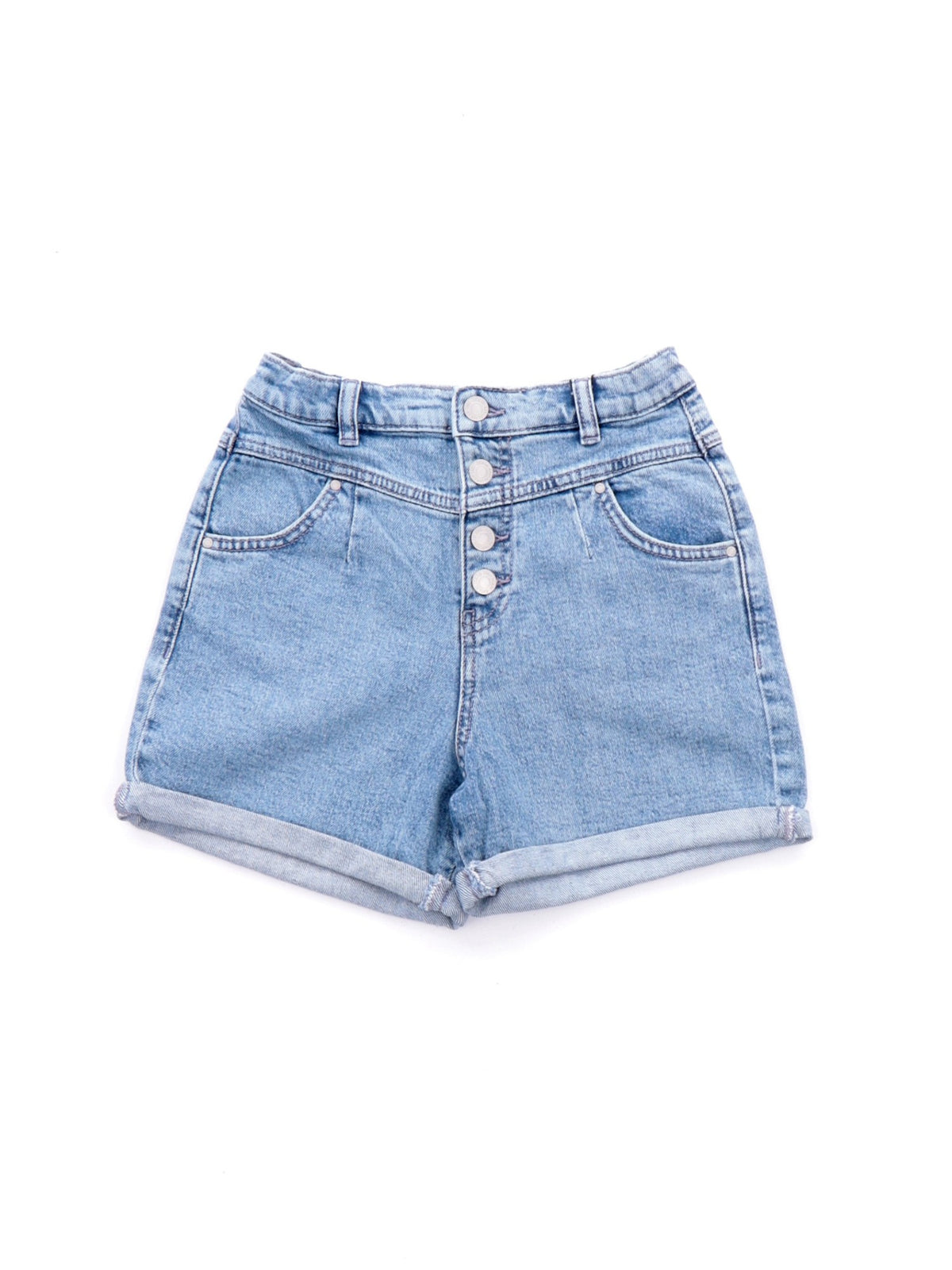DENIM SHORTS W/EXPOSED BUTTON 