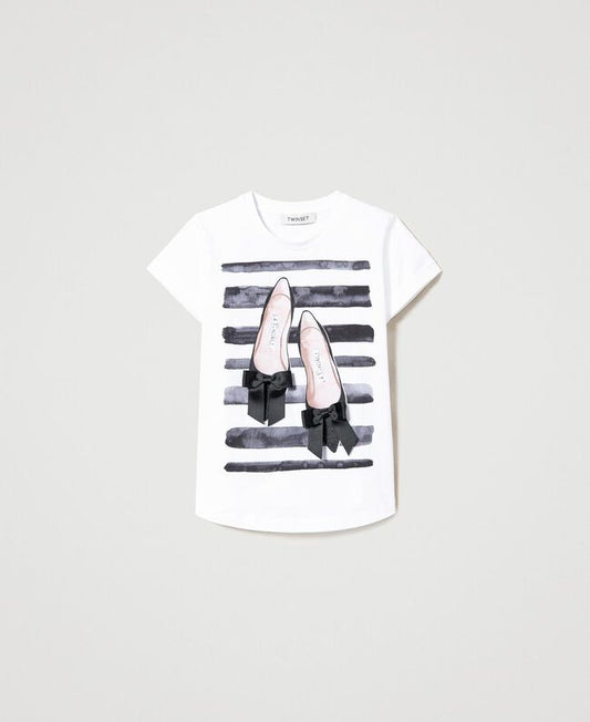 T-SHIRT M/C STAMPA RIGHE E SCARPETTE 