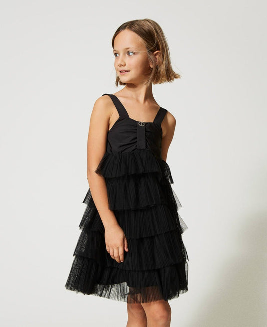 ABITO CORTO A BALZE IN TULLE CON CORPINO IN TAF 
