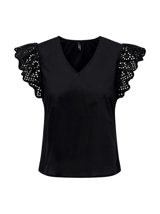 ONLLOU LIFE EMB S/S FRILL TOP PTM 