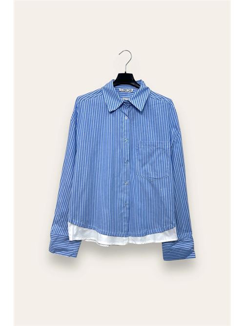 Camicia a righe con inserto tinta unita al fondo LOVEme | CL-10672-CL-18301/Azzurro