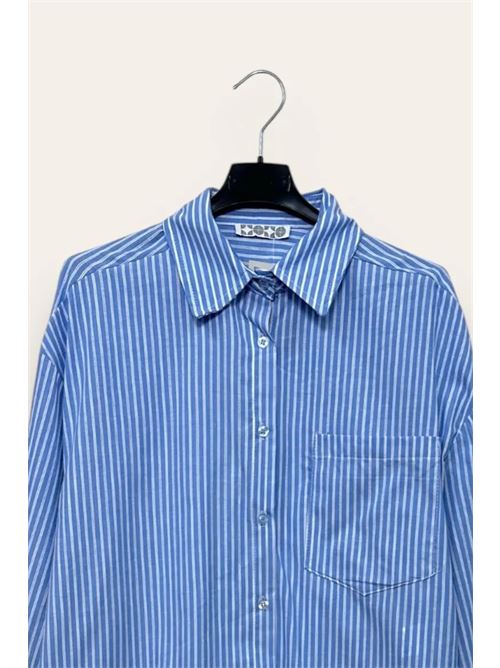 Camicia a righe con inserto tinta unita al fondo LOVEme | CL-10672-CL-18301/Azzurro