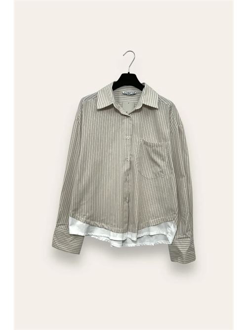 Camicia a righe con inserto tinta unita al fondo LOVEme | CL-10672-CL-18301/Beige