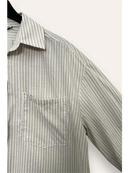 Camicia a righe con inserto tinta unita al fondo LOVEme | CL-10672-CL-18301/Beige