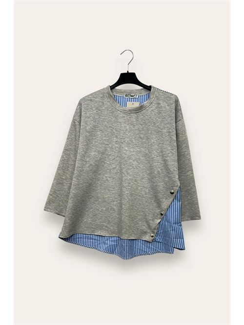 Blusa in scuba con inserti di camicia a righe LOVEme | CL-10690-CL-3382/Grigio