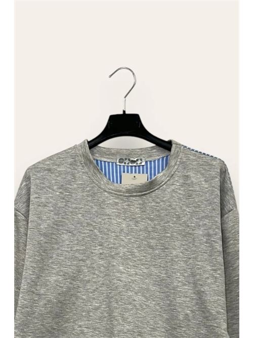 Blusa in scuba con inserti di camicia a righe LOVEme | CL-10690-CL-3382/Grigio