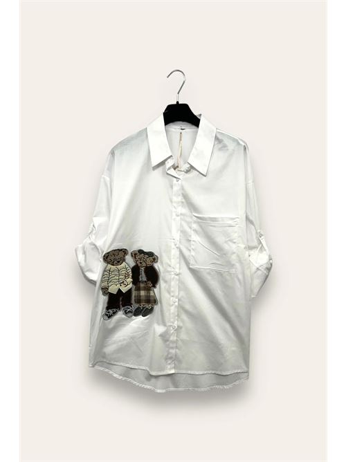 Camicia over con una coppia di orso applicato LOVEme | OT-10736/Bianco