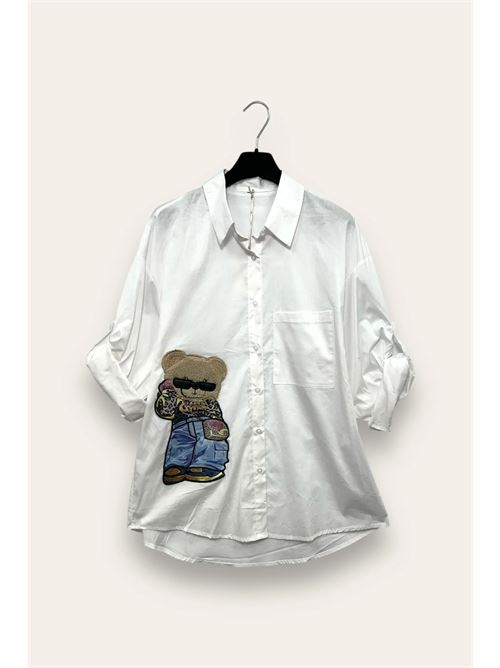 Camicia over con orso applicato LOVEme | OT-10741/Bianco