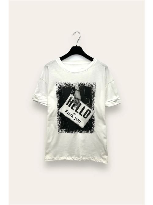 T-shirt con scritta  hello and fu** you LOVEme | VB-10771/Bianco