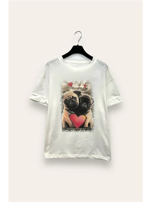 T-shirt con stampa bulldog e satinato lo sfondo LOVEme | VB-10781/Bianco