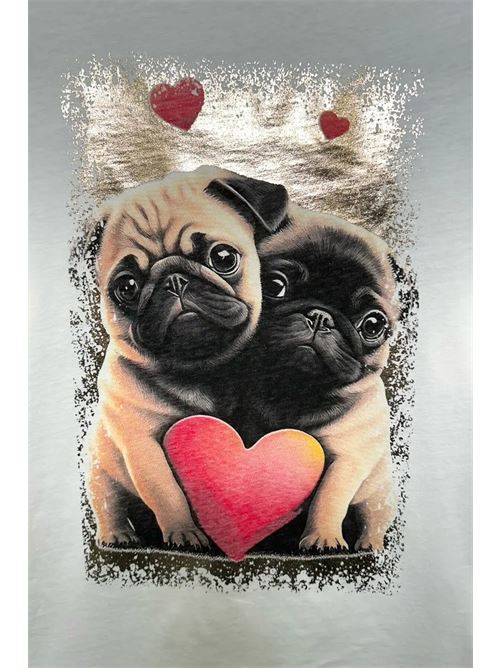 T-shirt con stampa bulldog e satinato lo sfondo LOVEme | VB-10781/Bianco