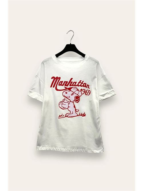 T-shirt con stampa snoopy e scritta Manhattan 1969 LOVEme | VB-10786/Bianco